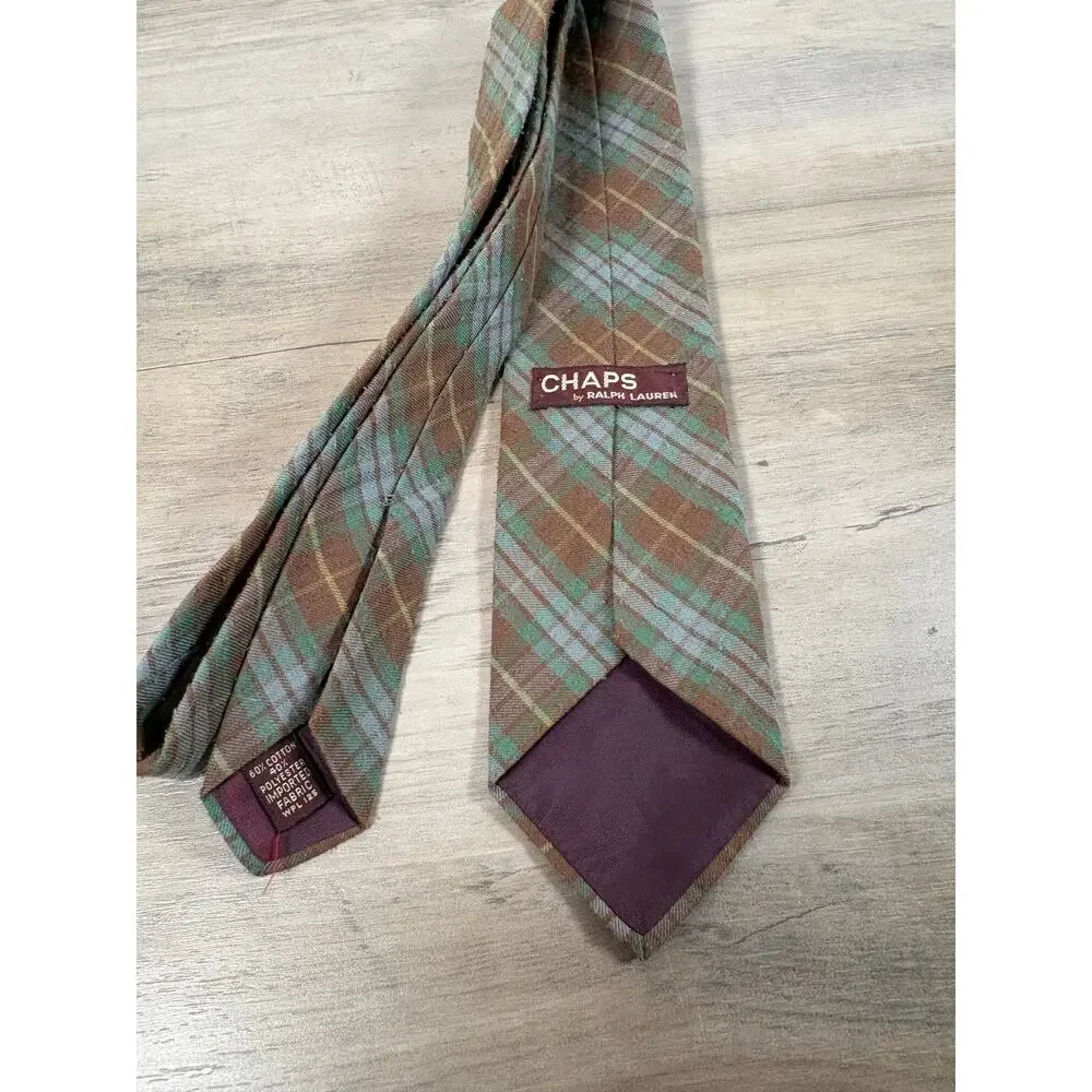 Chaps Ralph‎ Lauren Vintage Cotton Polyester Blend Green Brown Men's Tie